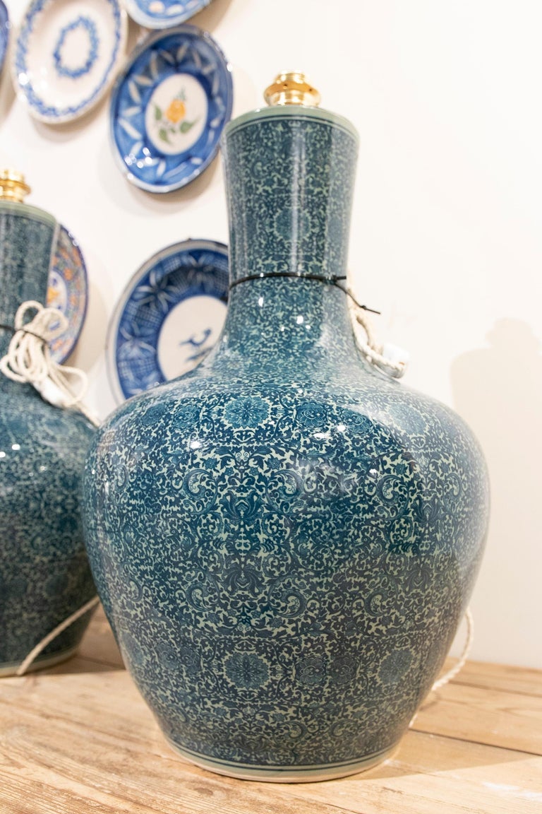 Pair of Ceramic Table Lamps from two Oriental Vases For Sale at 1stDibs