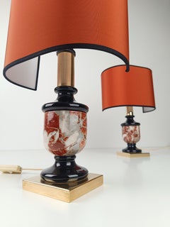 Pair of Ceramic Table Lamps in Faux Marble attributable to Tommaso Barbi, 70s