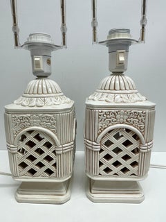 Pair of Ceramic Table Lamps Pagoda Chinoiseries Style Vintage, Sweden