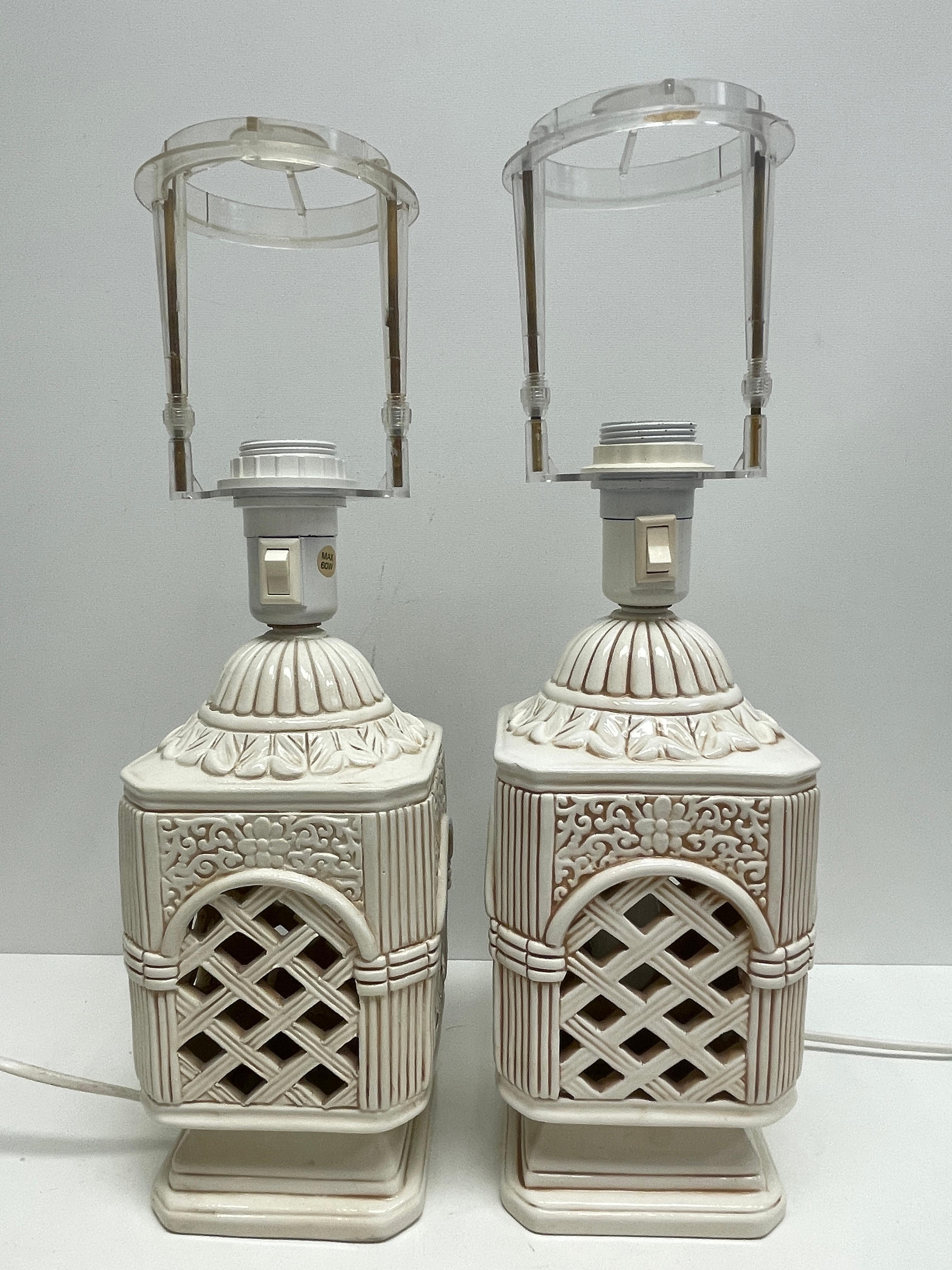 Hollywood Regency Pair of Ceramic Table Lamps Pagoda Chinoiseries Style Vintage, Sweden For Sale