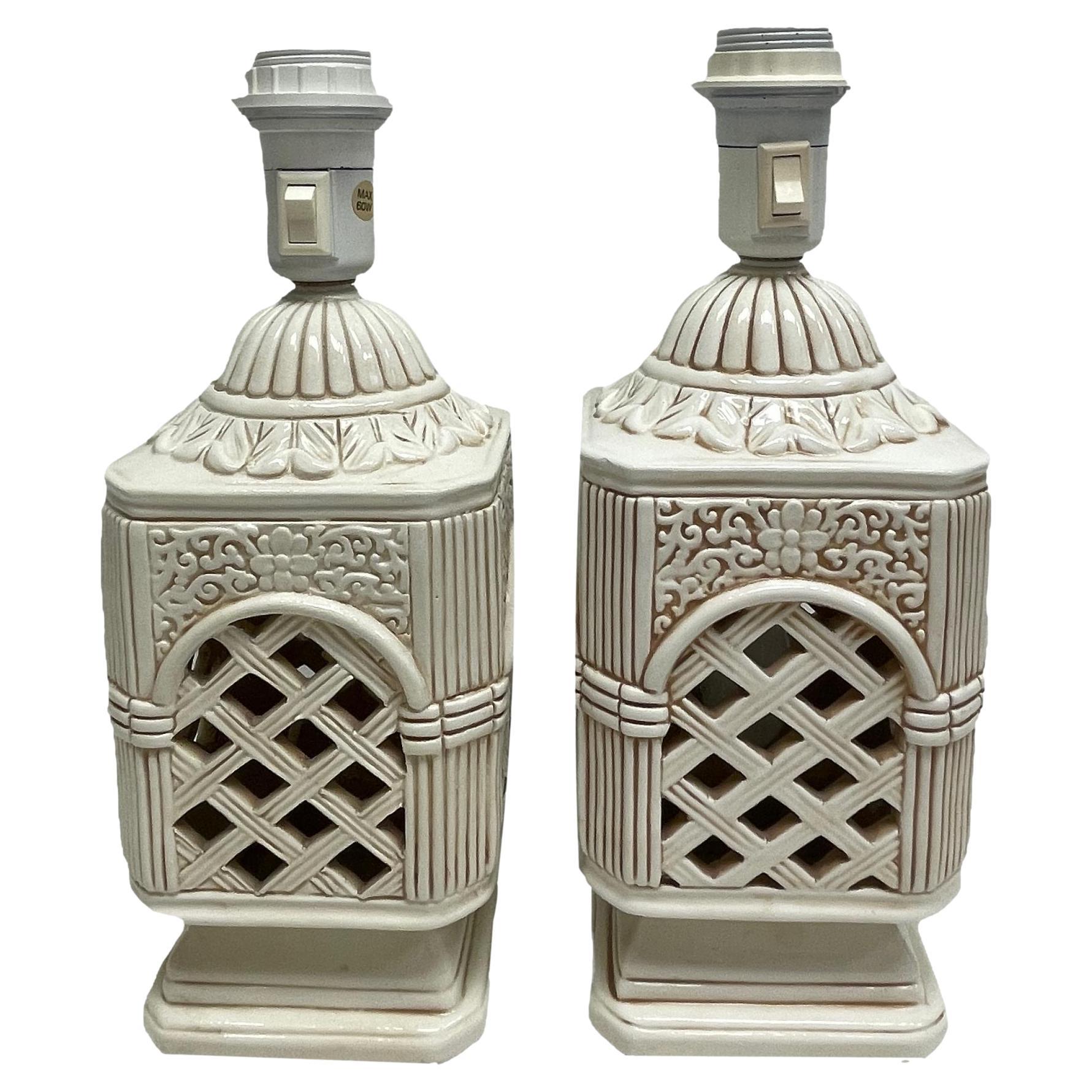 Pair of Ceramic Table Lamps Pagoda Chinoiseries Style Vintage, Sweden