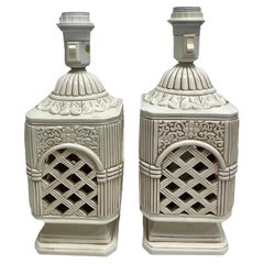 Pair of Ceramic Table Lamps Pagoda Chinoiseries Style Vintage, Sweden