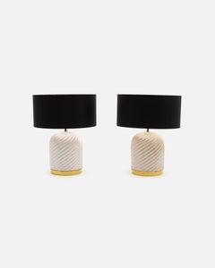 Pair of Ceramic Table Lamps with Brass Detailing by Tommaso Barbi, circa 1970