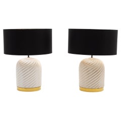 Pair of Ceramic Table Lamps with Brass Detailing by Tommaso Barbi, circa 1970