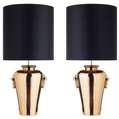 Pair of Ceramic Table Lamps with Decorative Rings