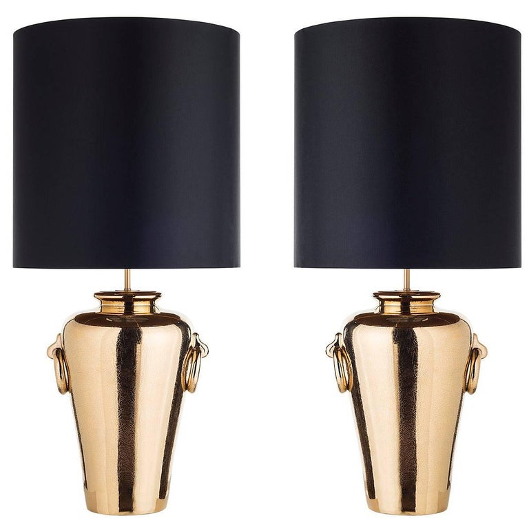 Pair of Ceramic Table Lamps with Decorative Rings For Sale at 1stDibs