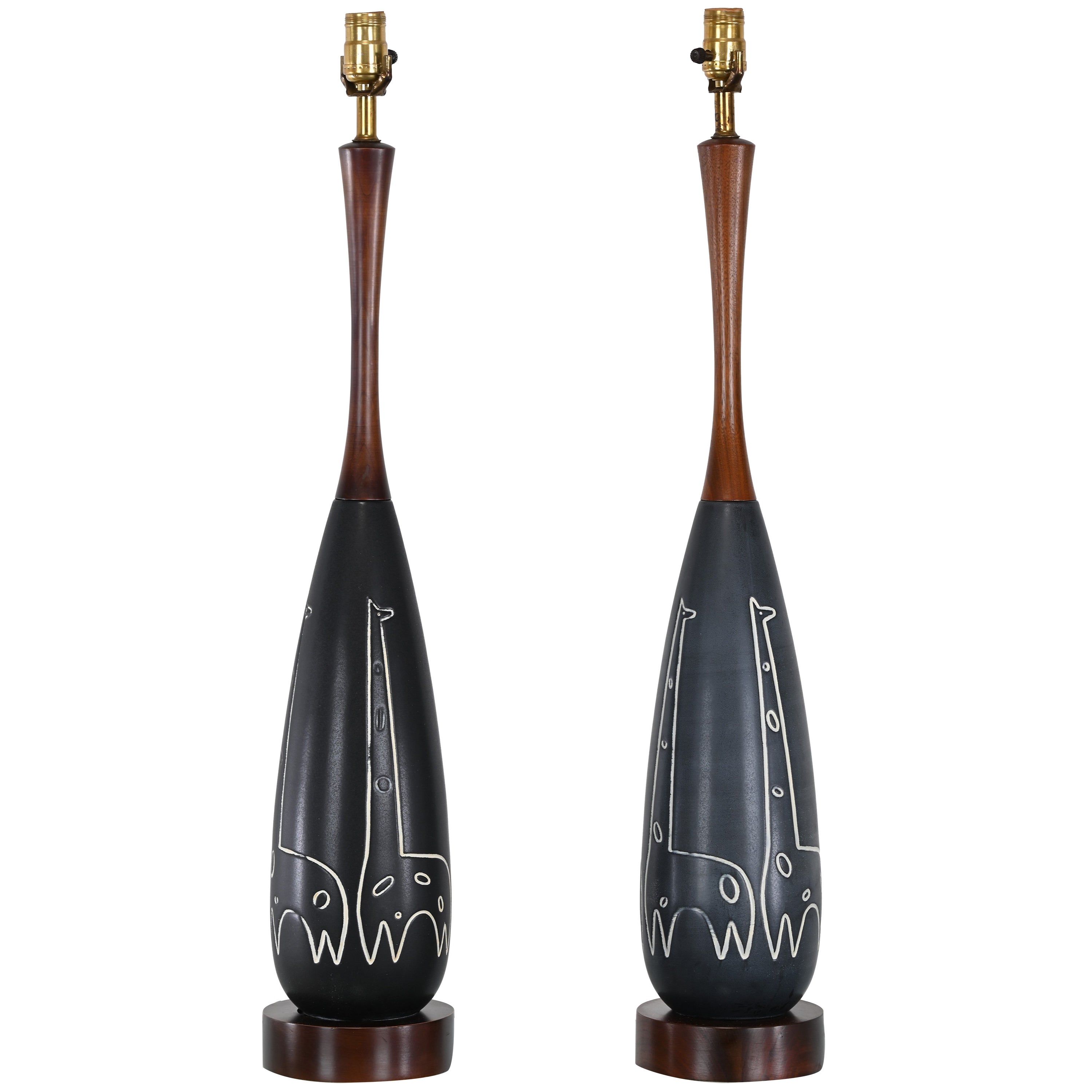 Pair of Ceramic Table Lamps with Giraffes by Raymor, 1960s