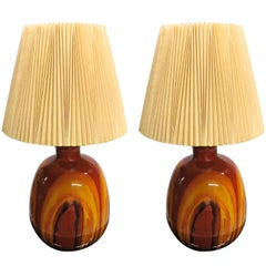 Pair of Ceramic Table Lamps with Original Shades, USA Circa 1960