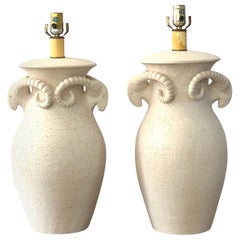 Pair of Ceramic Table Lamps with Ram Heads, 1970s