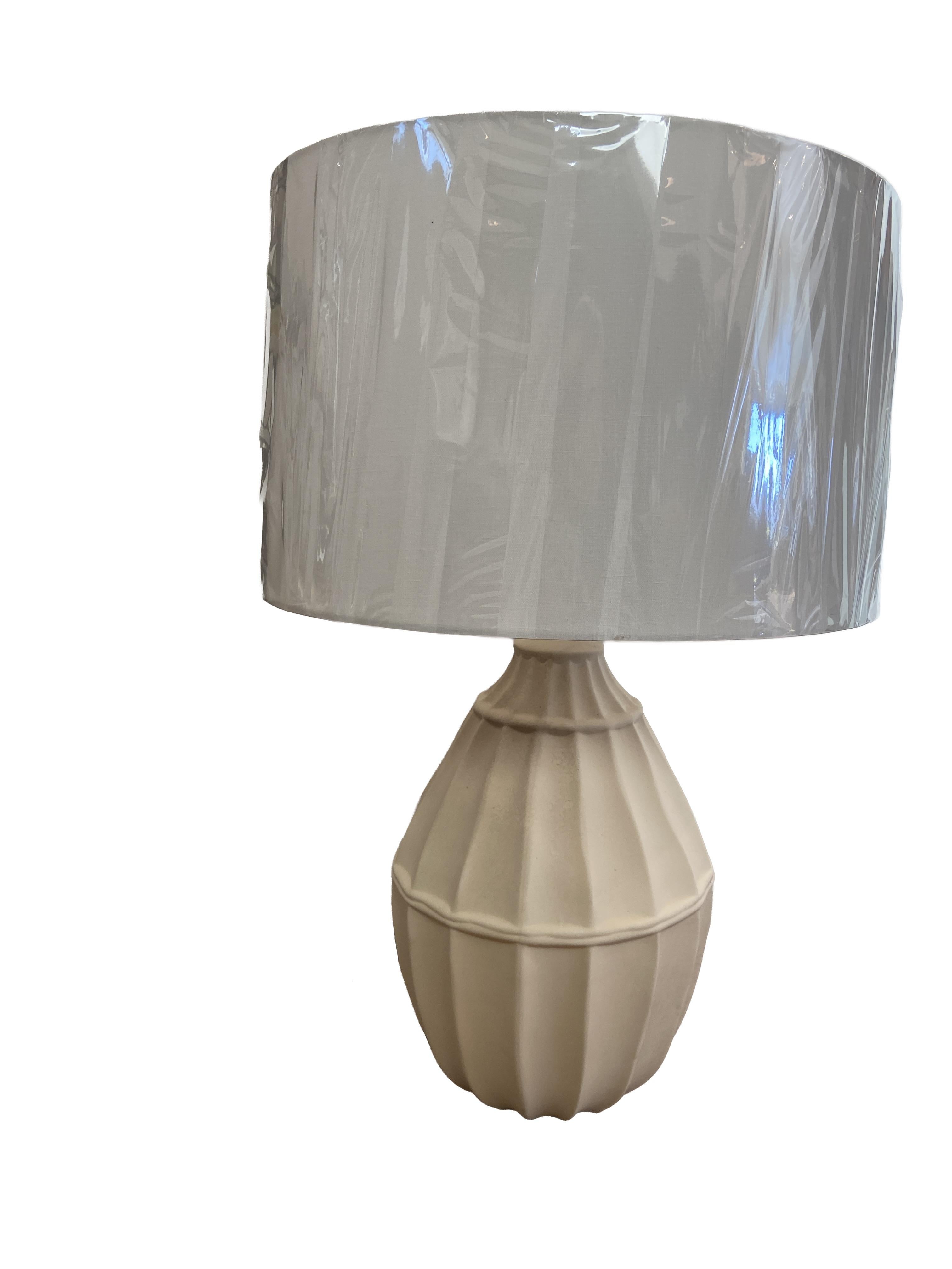 Pair of two Ceramic Tangier Lamps designed by Beth Webb for Arteriors in eggshell ceramic finish.

Shade bottom: Dia: 20.00IN
Shade side: H: 12IN
Shade top: Dia: 19.00IN
Overall: H: 30.5IN, Dia: 20.00IN
Body: H: 17IN, Dia: 11.50IN
Footprint: Dia: