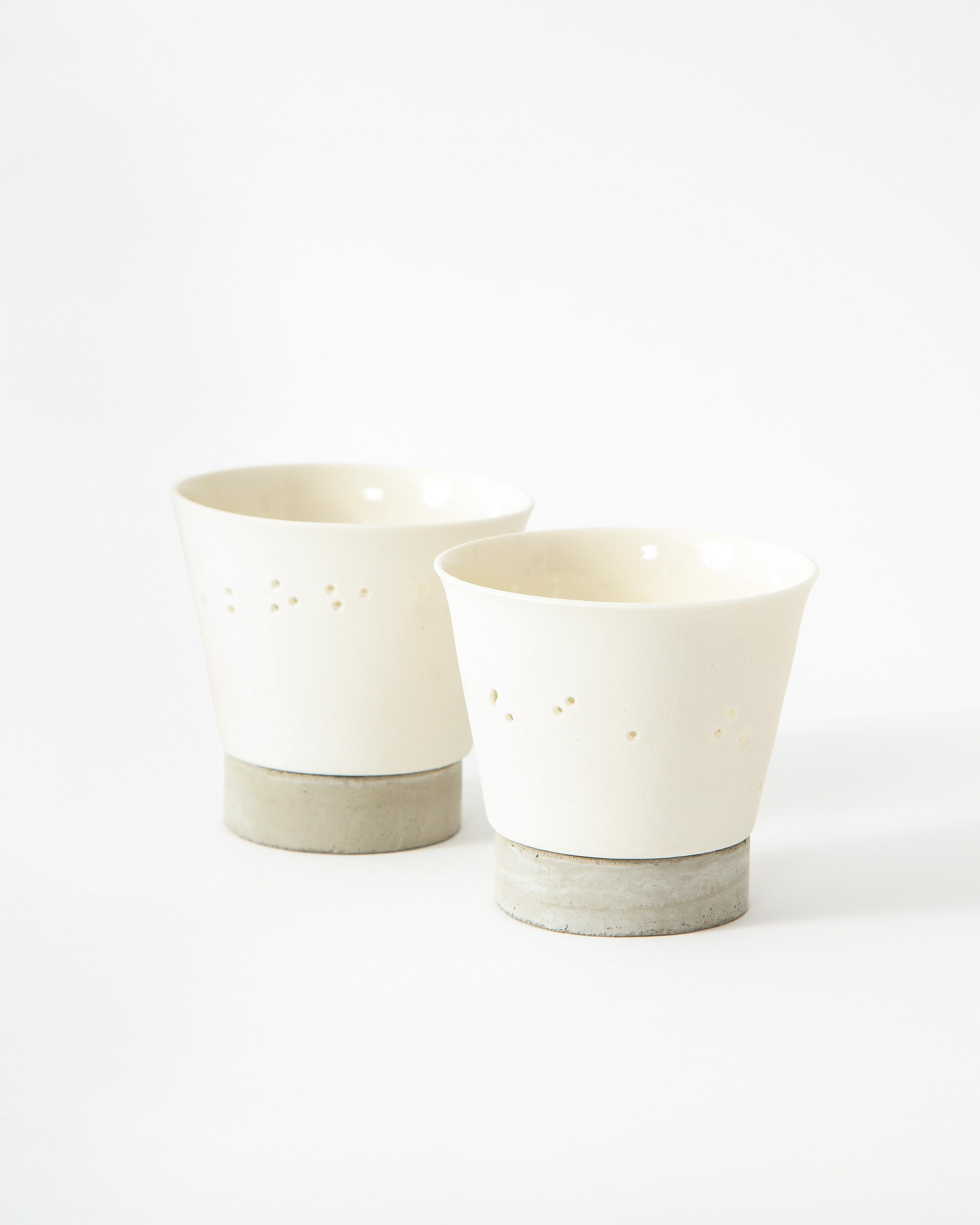 Pair of Ceramic Tea Candle Cups with Concrete Base For Sale 4