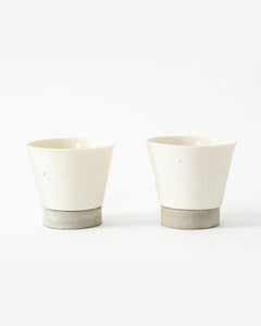 Pair of Ceramic Tea Candle Cups with Concrete Base