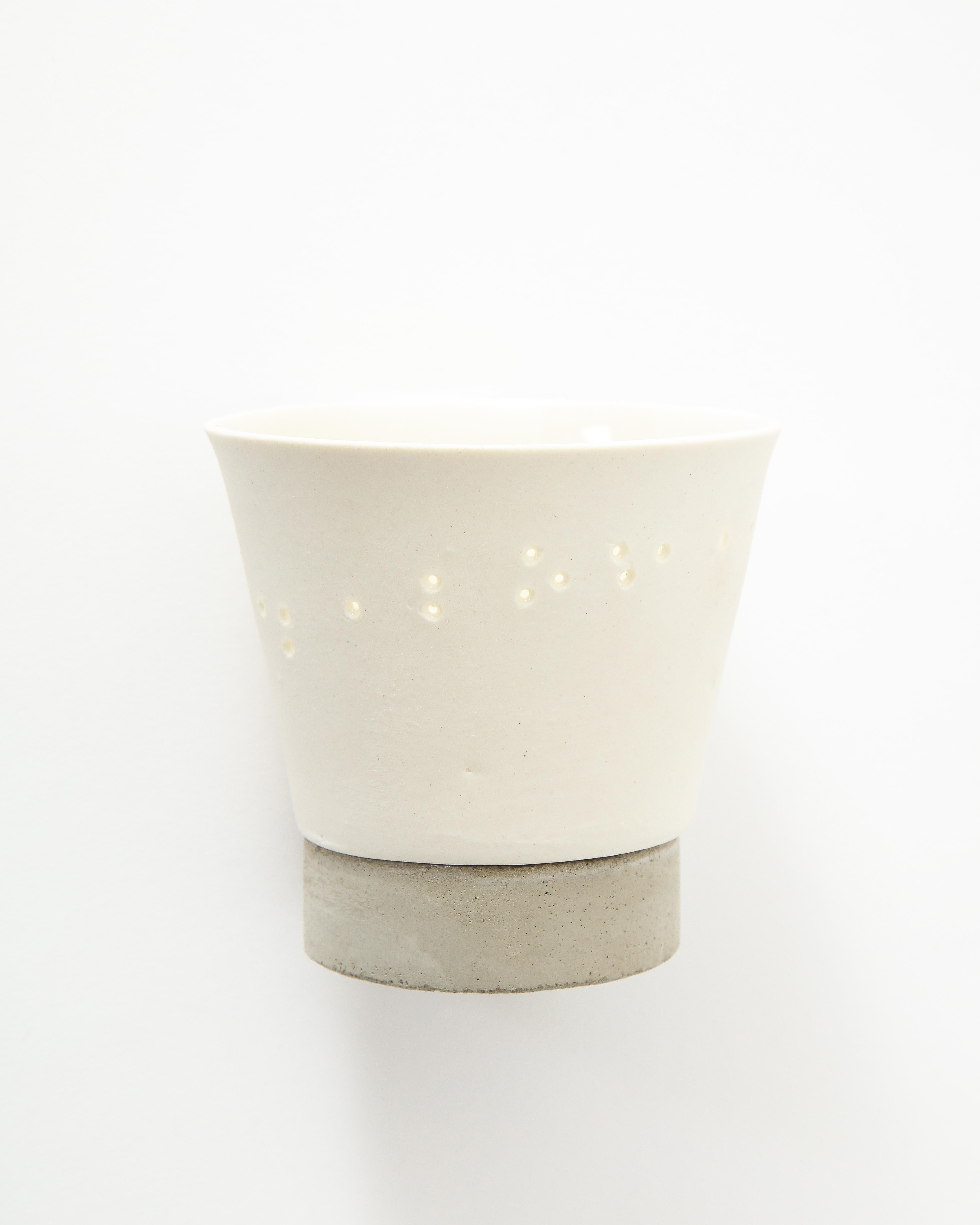 Pair of Ceramic Tea Candle Cups with Concrete Base For Sale 2