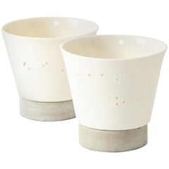 Pair of Ceramic Tea Candle Cups with Concrete Base