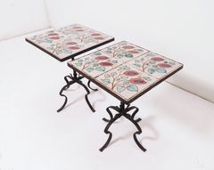 Pair of Ceramic Tile and Wrought Iron Side Tables, circa 1960s