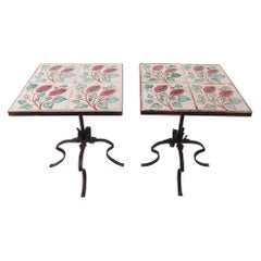 Pair of Ceramic Tile and Wrought Iron Side Tables, circa 1960s