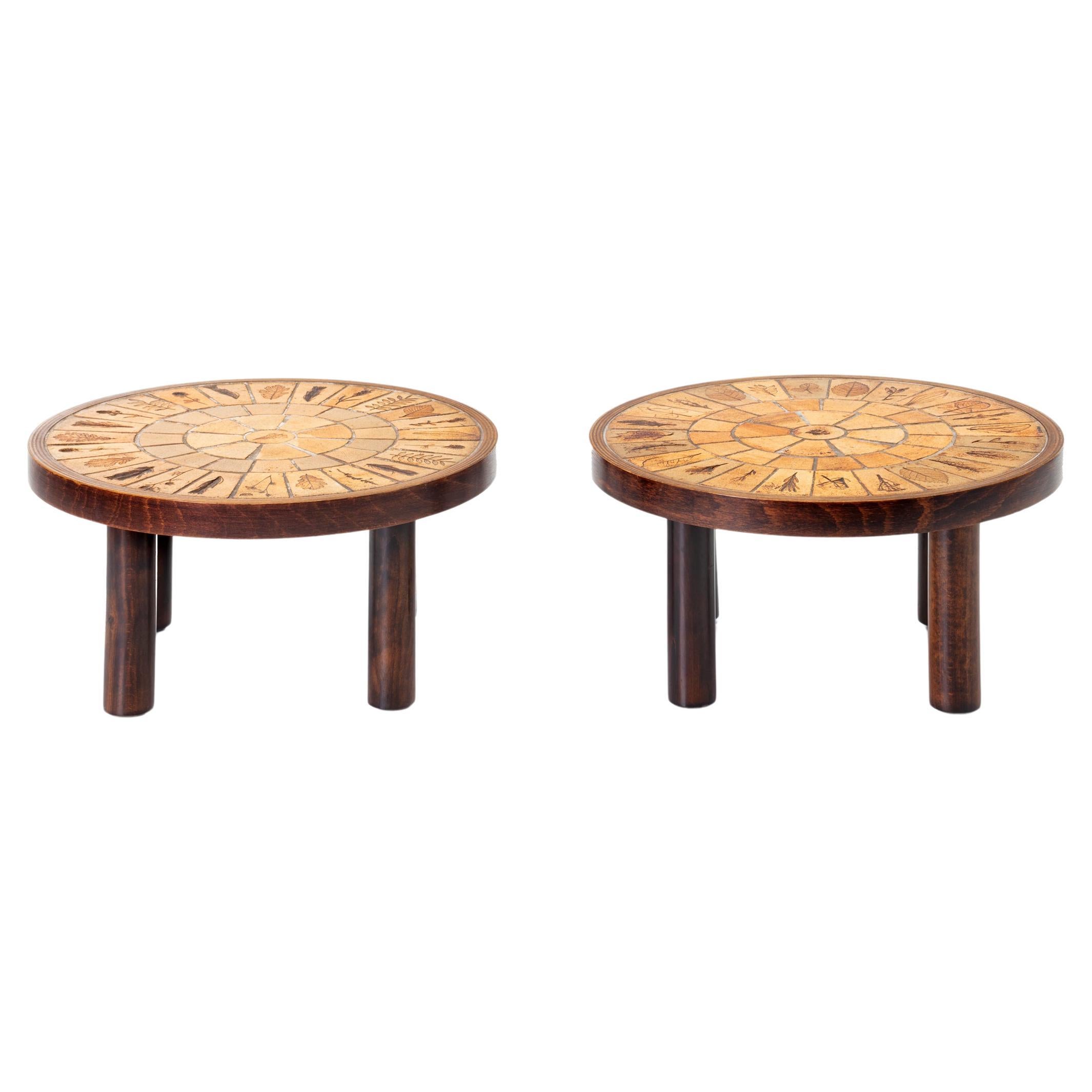 Pair of ceramic tiled ‘Garrigue’ side tables by Roger Capron For Sale