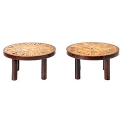 Pair of ceramic tiled ‘Garrigue’ side tables by Roger Capron