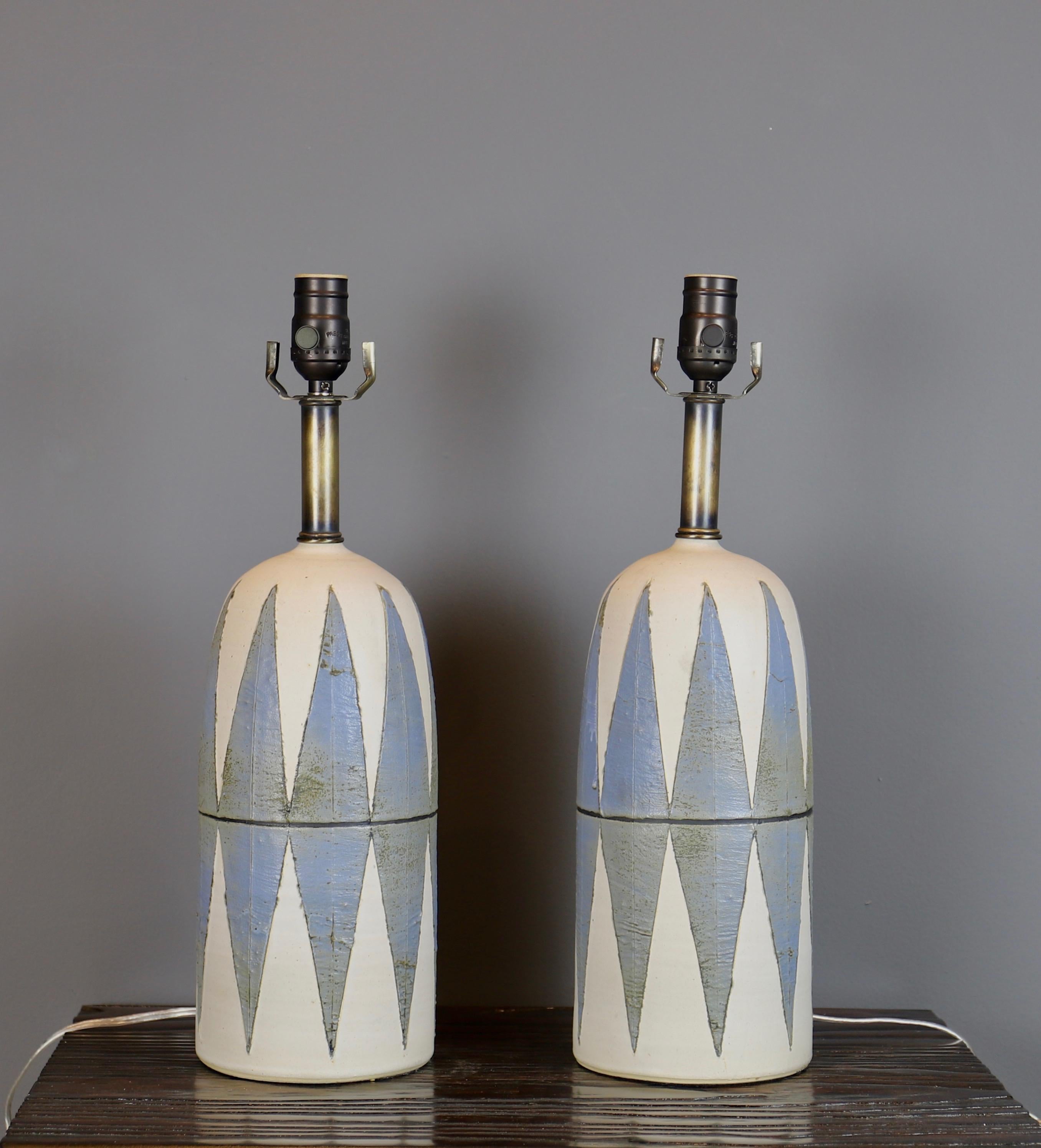 American Pair of Ceramic Turned Lamps by Matthew Ward, 2018