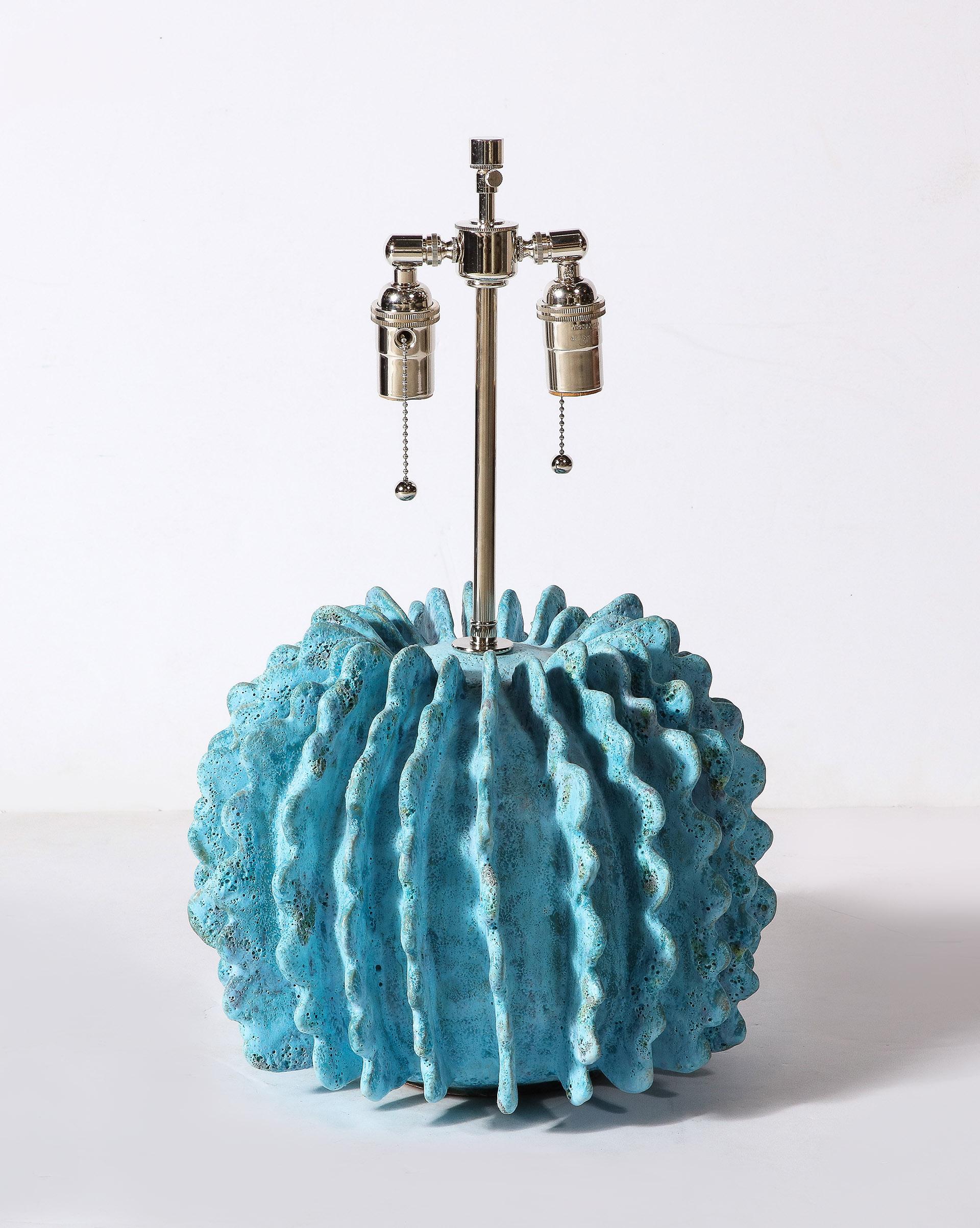 Contemporary Pair of Ceramic Turquoise Lamps by Shizue Imai For Sale
