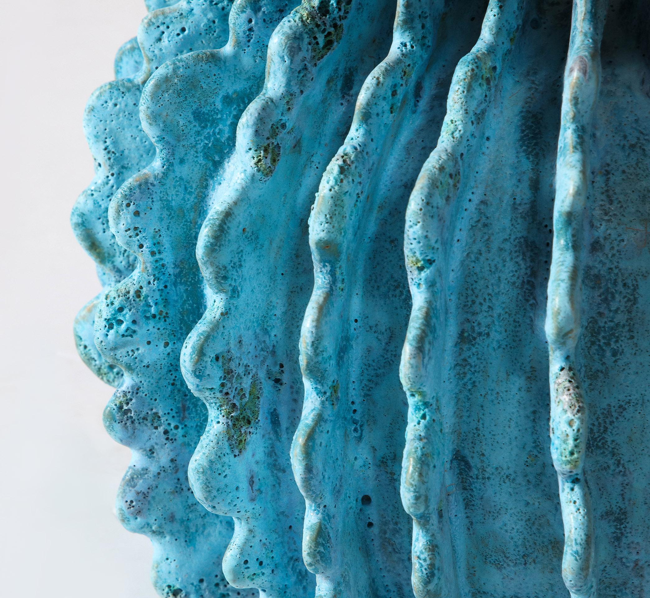 Pair of Ceramic Turquoise Lamps by Shizue Imai For Sale 3