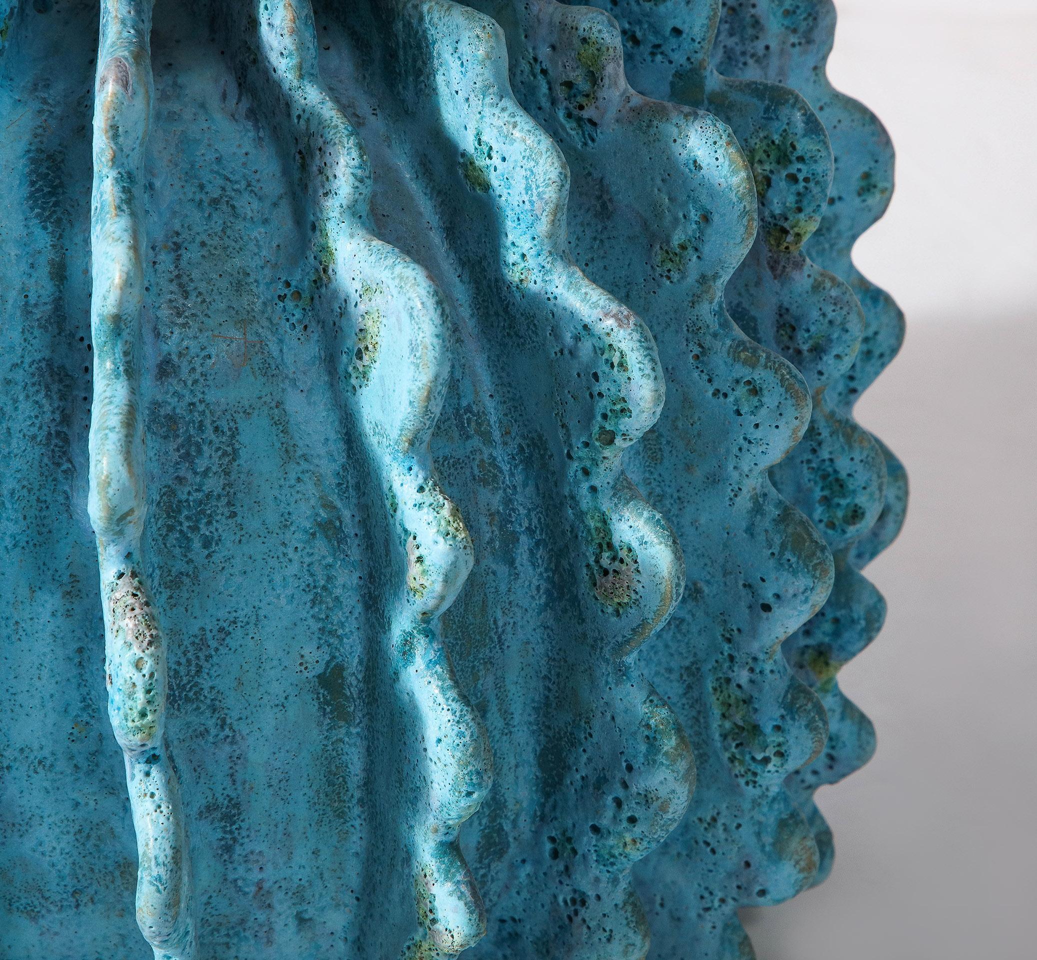 Pair of Ceramic Turquoise Lamps by Shizue Imai For Sale 4