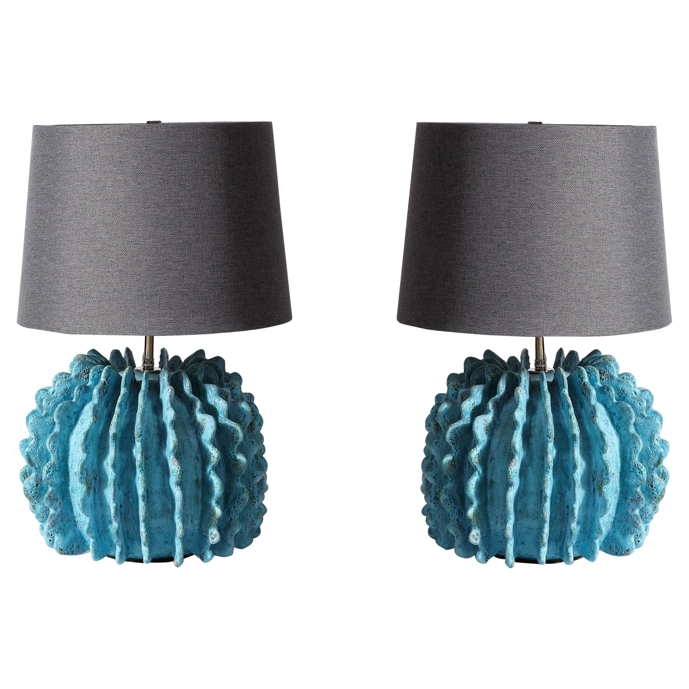Paar türkisfarbene Keramik-Lampen von Shizue Imai im Angebot