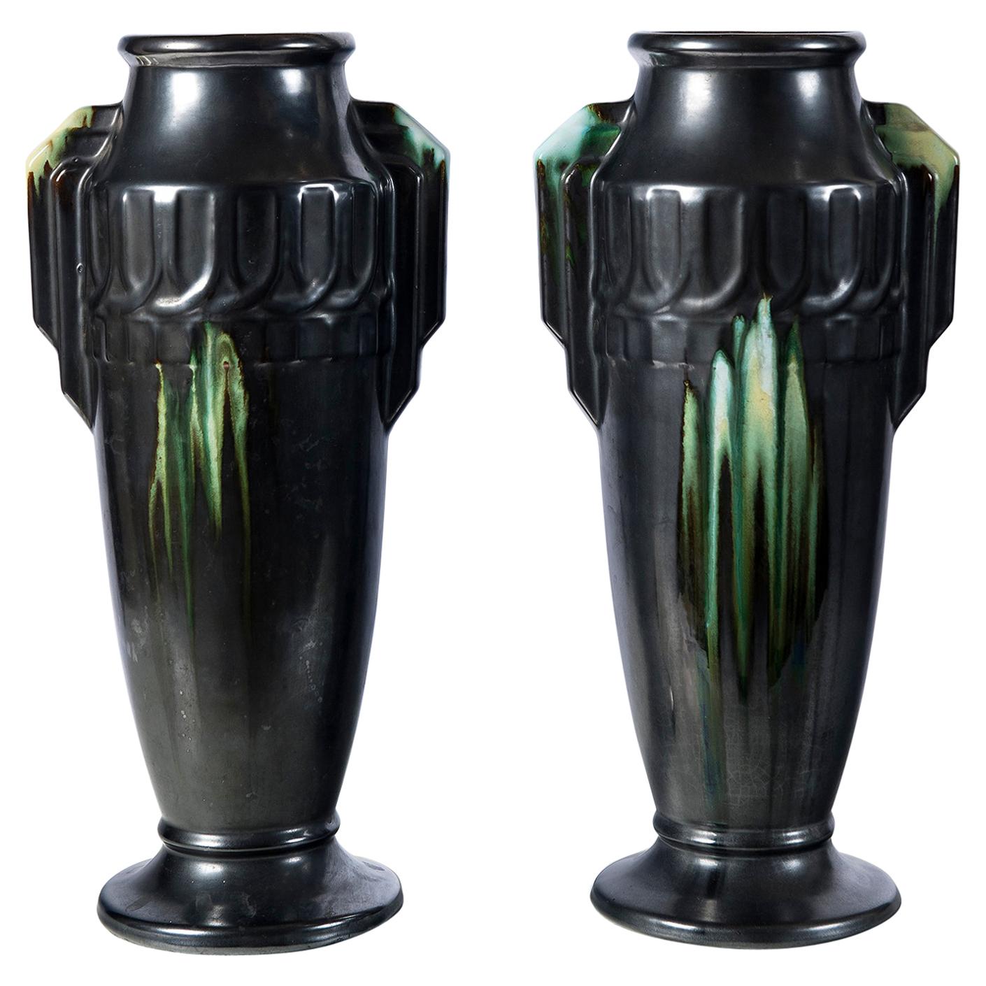 Pair of Ceramic Vases, Belgium, circa 1940 For Sale