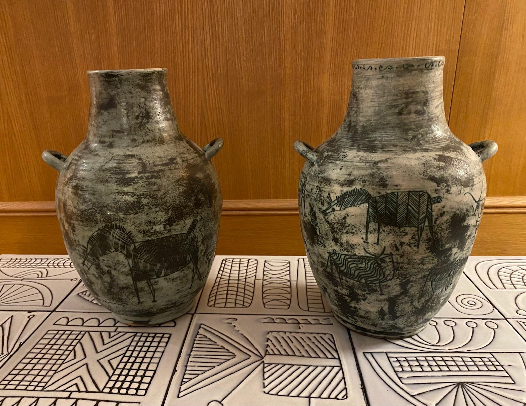French Pair of Ceramic Vases by Jacques Blin, France, 1960s For Sale