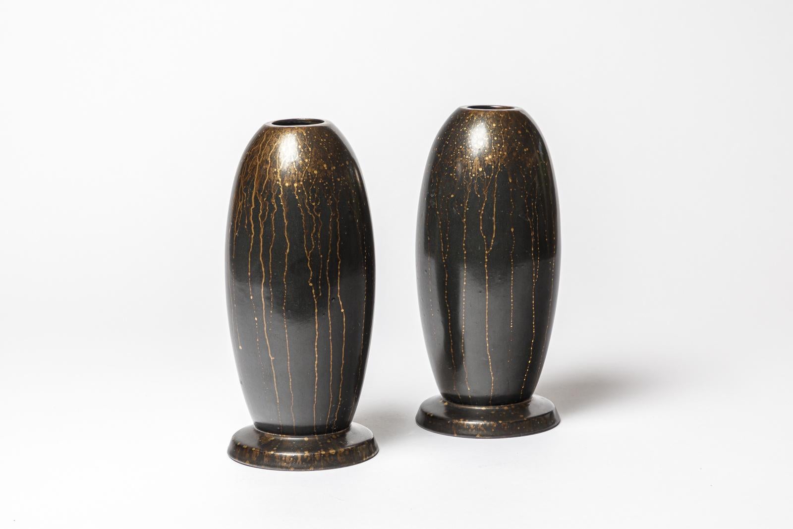 Paar Keramikvasen von Lucien Brisdoux, ca. 1960-1970 (Art déco) im Angebot