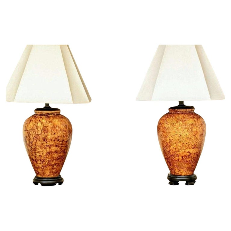 Pair of ceramic vases mounted as lamps, late 20th century, offered by Lynx Hollow Antiques