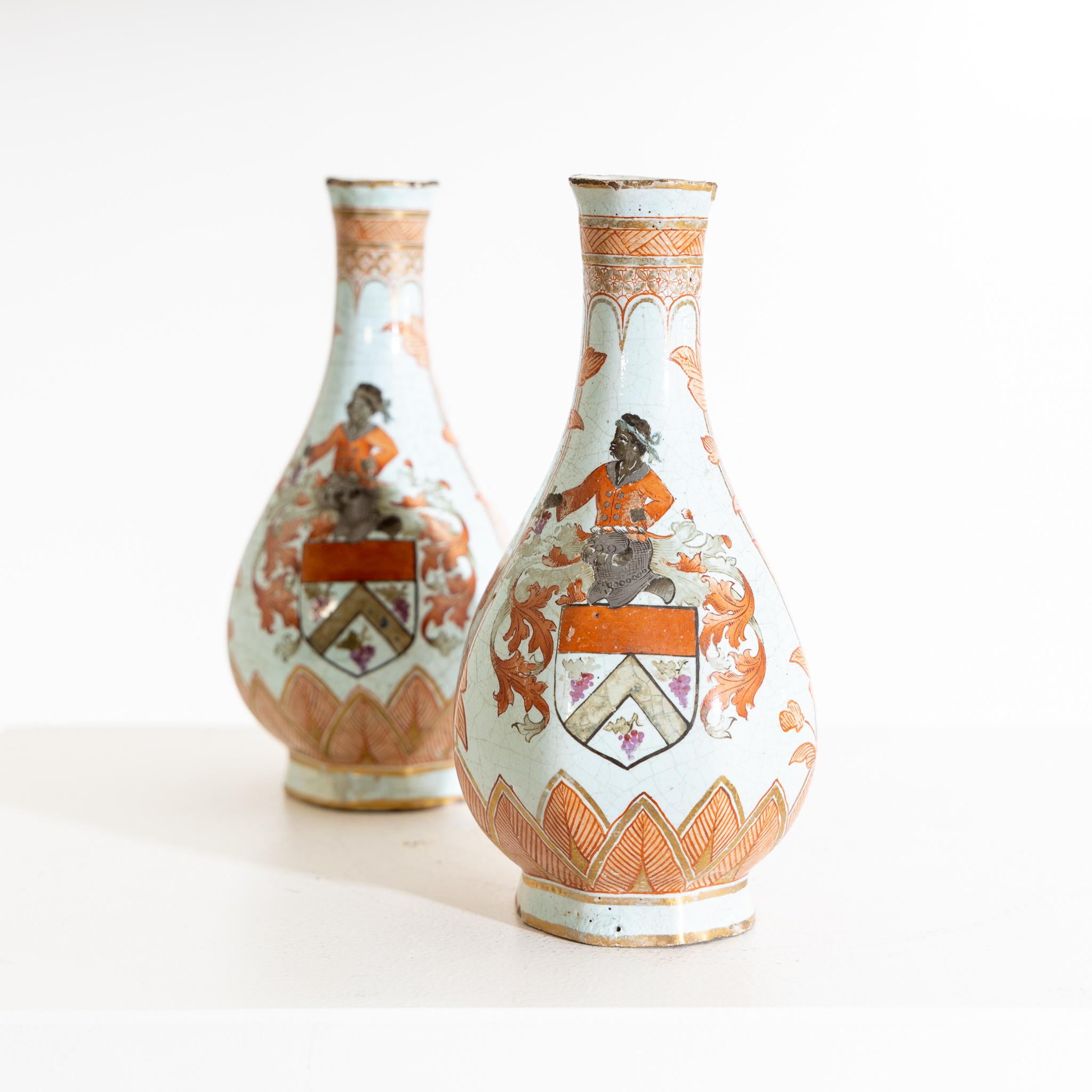 Pair of ceramic vases with coat of arms decoration, probably Holland, 18th-19th century.