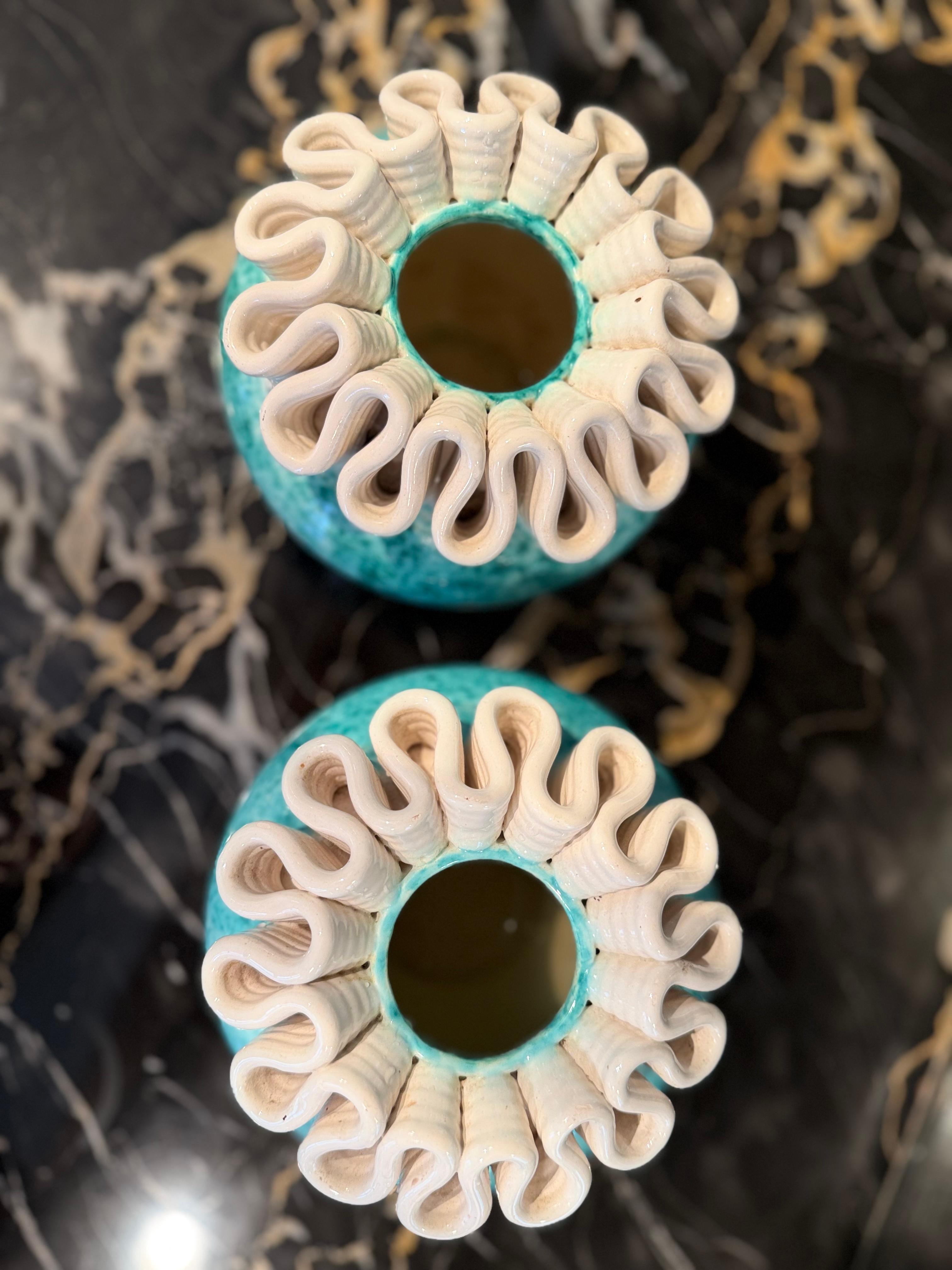 French Pair of ceramic vases, Sainte Radegonde, circa 1940 For Sale