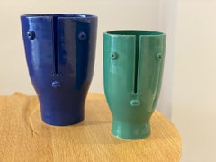 Pair of Ceramic Vases Sculptures One of a Kind Signed by French Ceramist Dalo