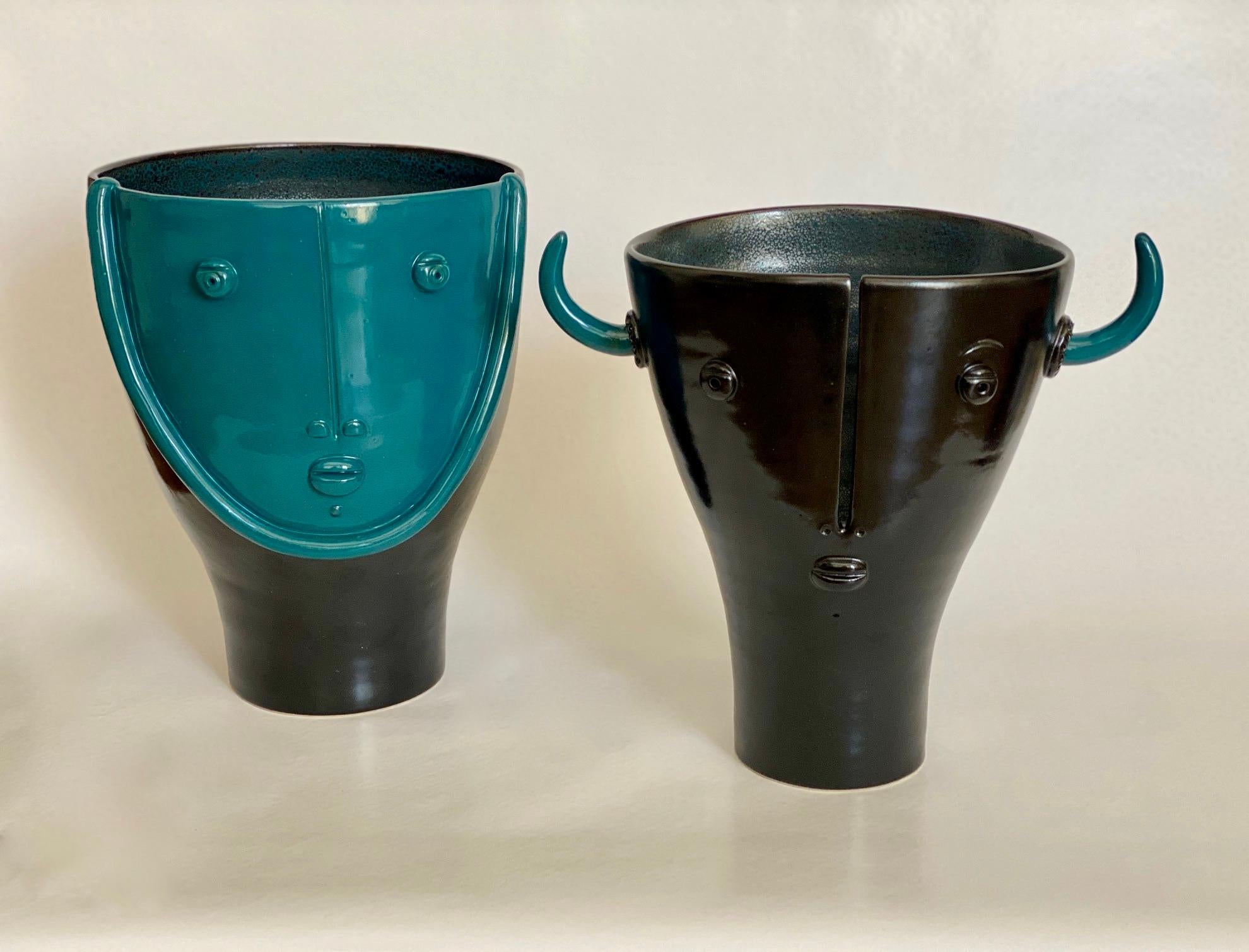 Pair of Ceramic Vases Sculptures One of a kind Signed by French Ceramist Dalo For Sale 2