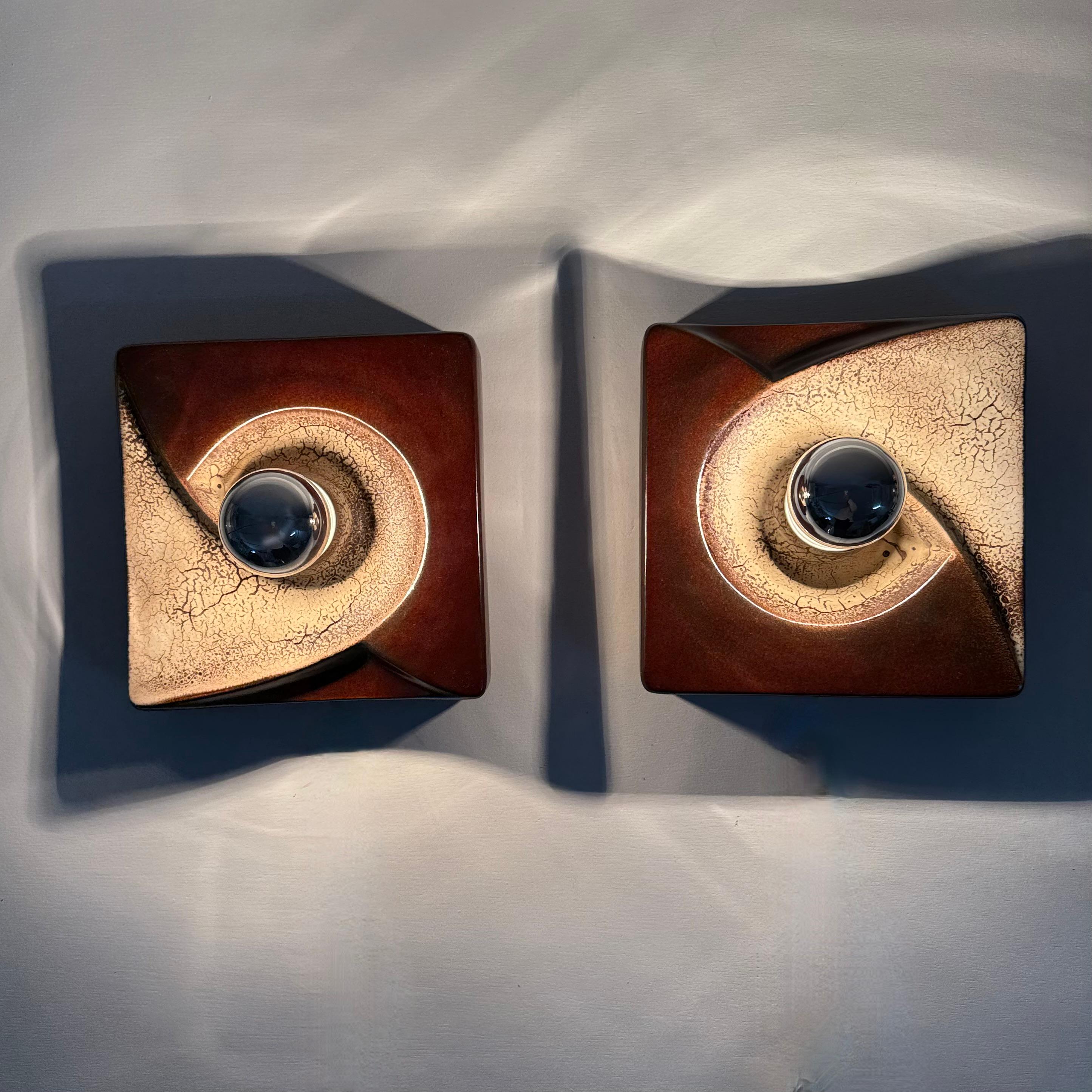 Pair of ceramic wall lamps sconce by PAN ceramic , 1970s In Good Condition For Sale In Delft, NL