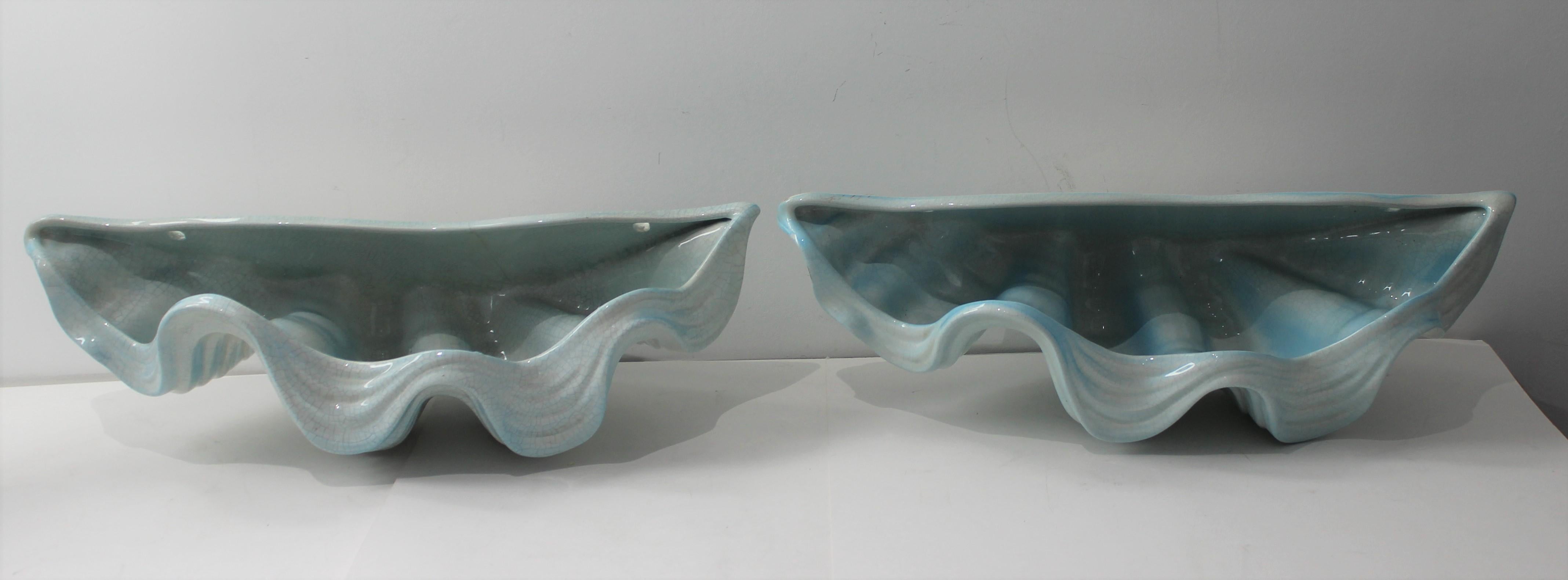 Glazed Pair of Ceramic Wall Pockets For Sale
