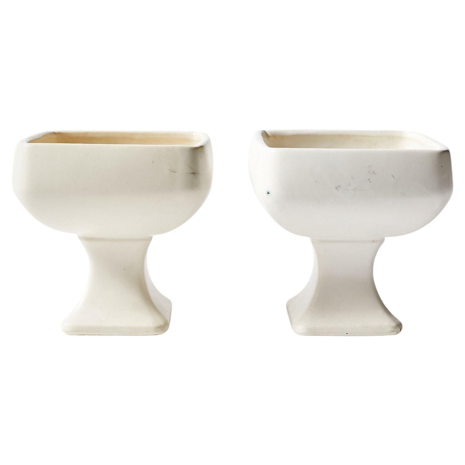 Pair of Ceramic White Vases Designed by Nelson McCoy for Floraline