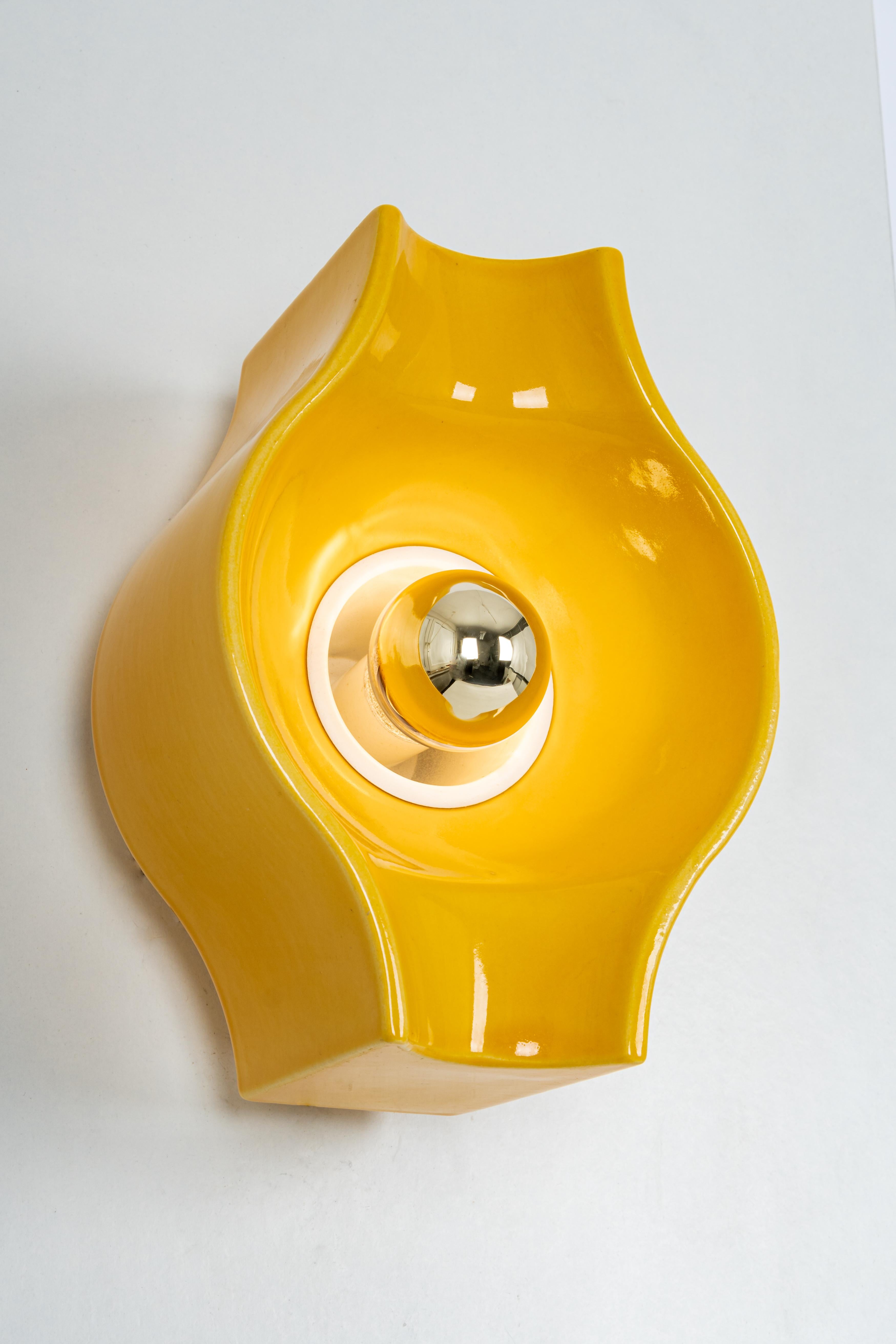 Pair of Ceramic Yellow Wall Light Sputnik Designed by Cari Zalloni Germany 1970s In Good Condition In Aachen, NRW