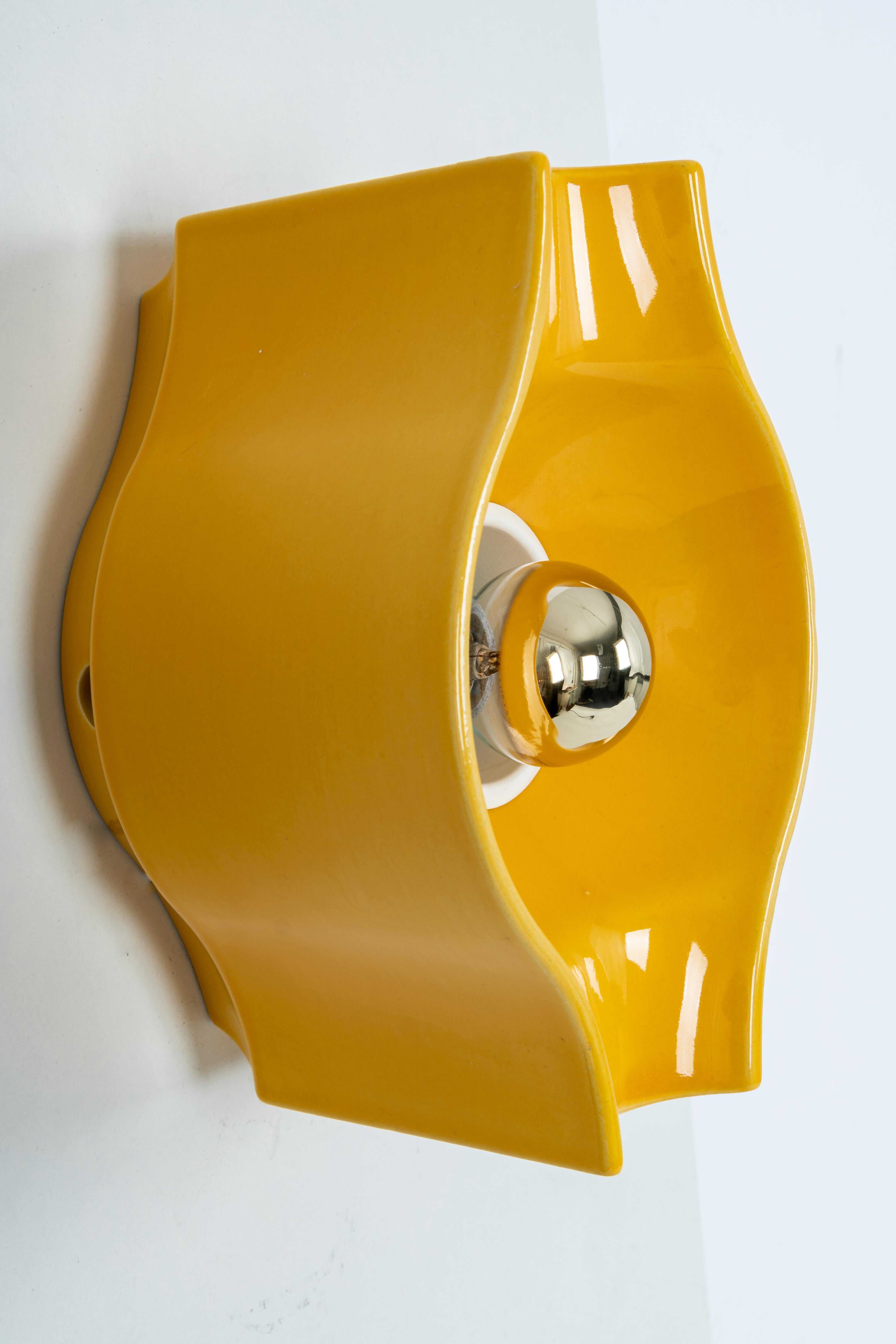 Pair of Ceramic Yellow Wall Light Sputnik Designed by Cari Zalloni Germany 1970s 2