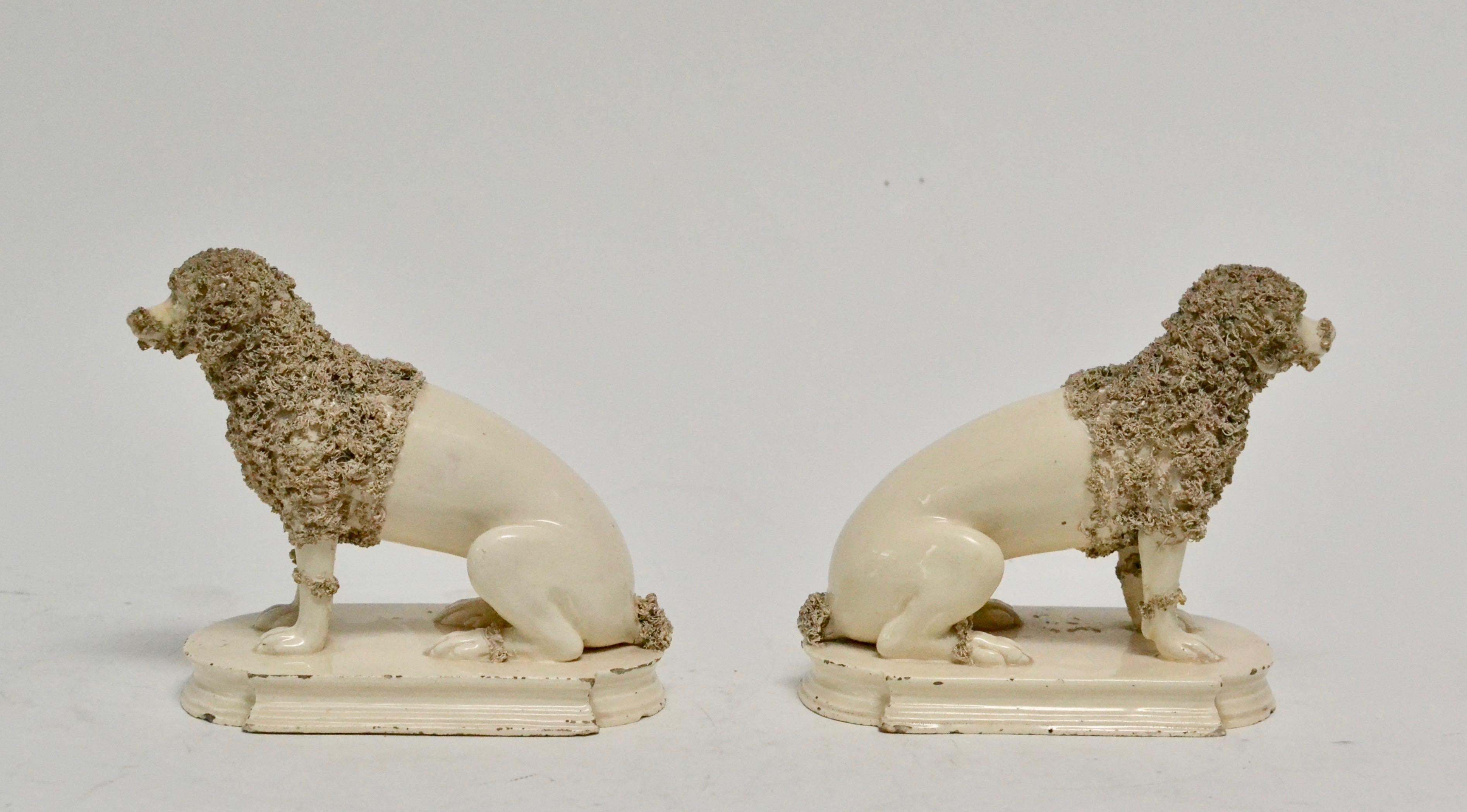Glazed Pair of Ceramics Poodles, Probably England, 19th Century For Sale