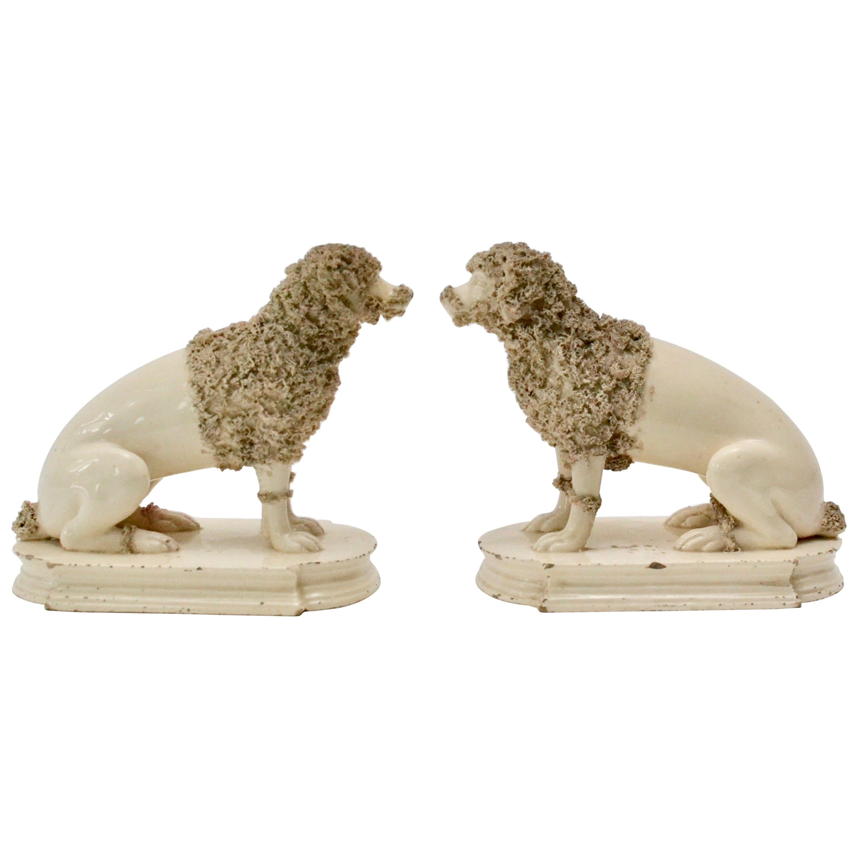 Pair of Ceramics Poodles, Probably England, 19th Century For Sale