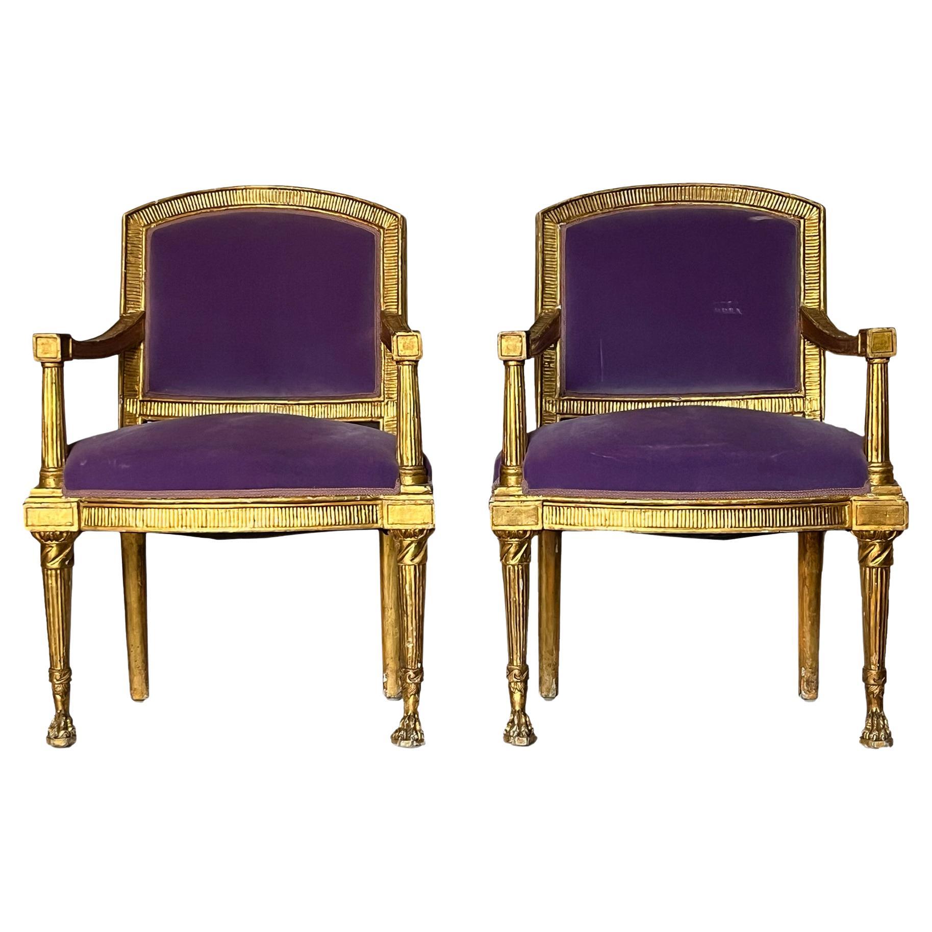 Pair of ceremonial armchairs in carved and gilded wood For Sale