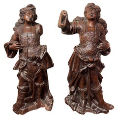 Antique Pair of cereriferous angels, Flanders, 17th c.