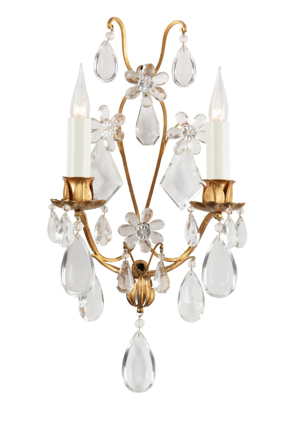 French Pair of Certified Maison Baguès Crystal Sconces