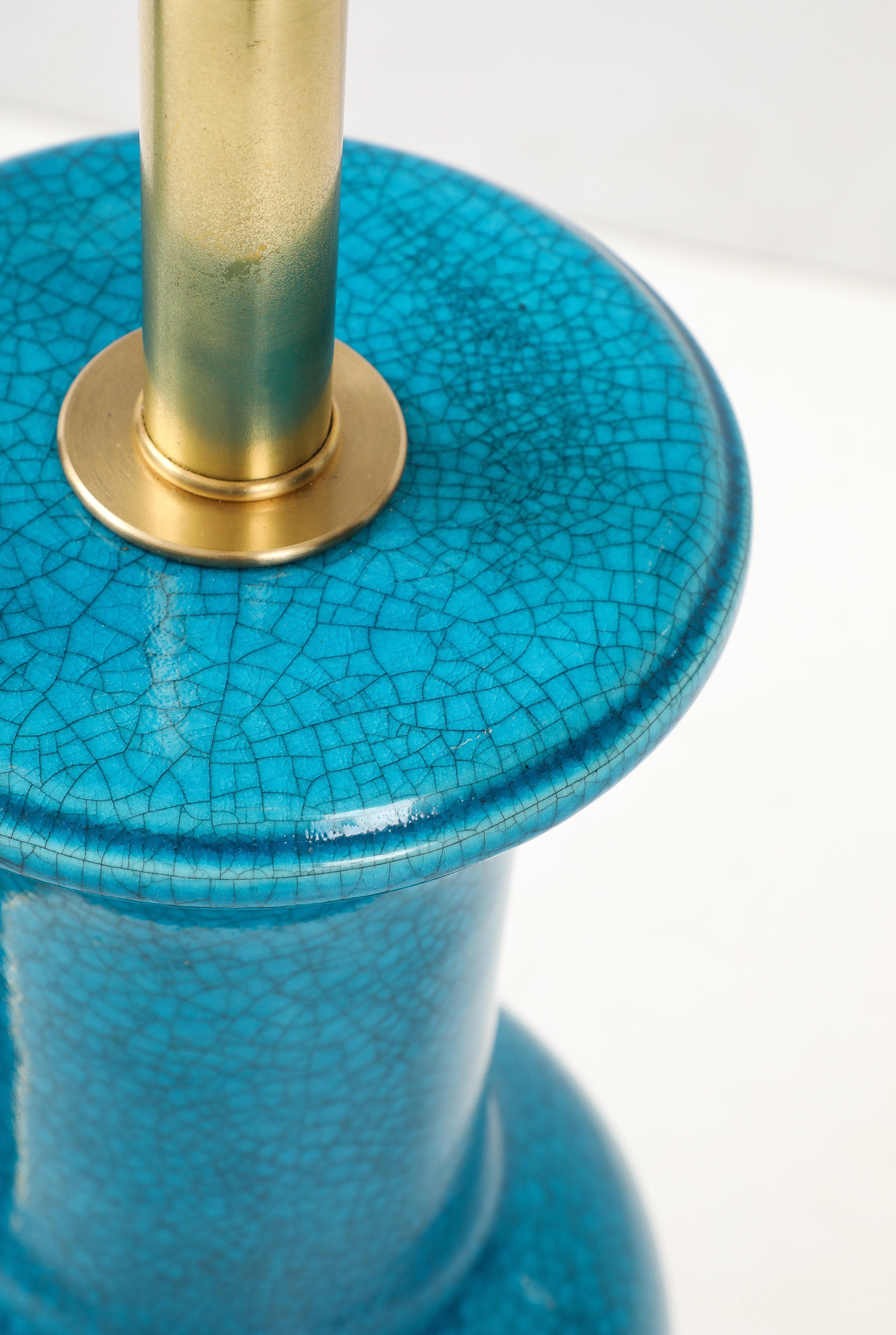 Paire de lampes en céramique émaillée bleue céruléenne en vente 1