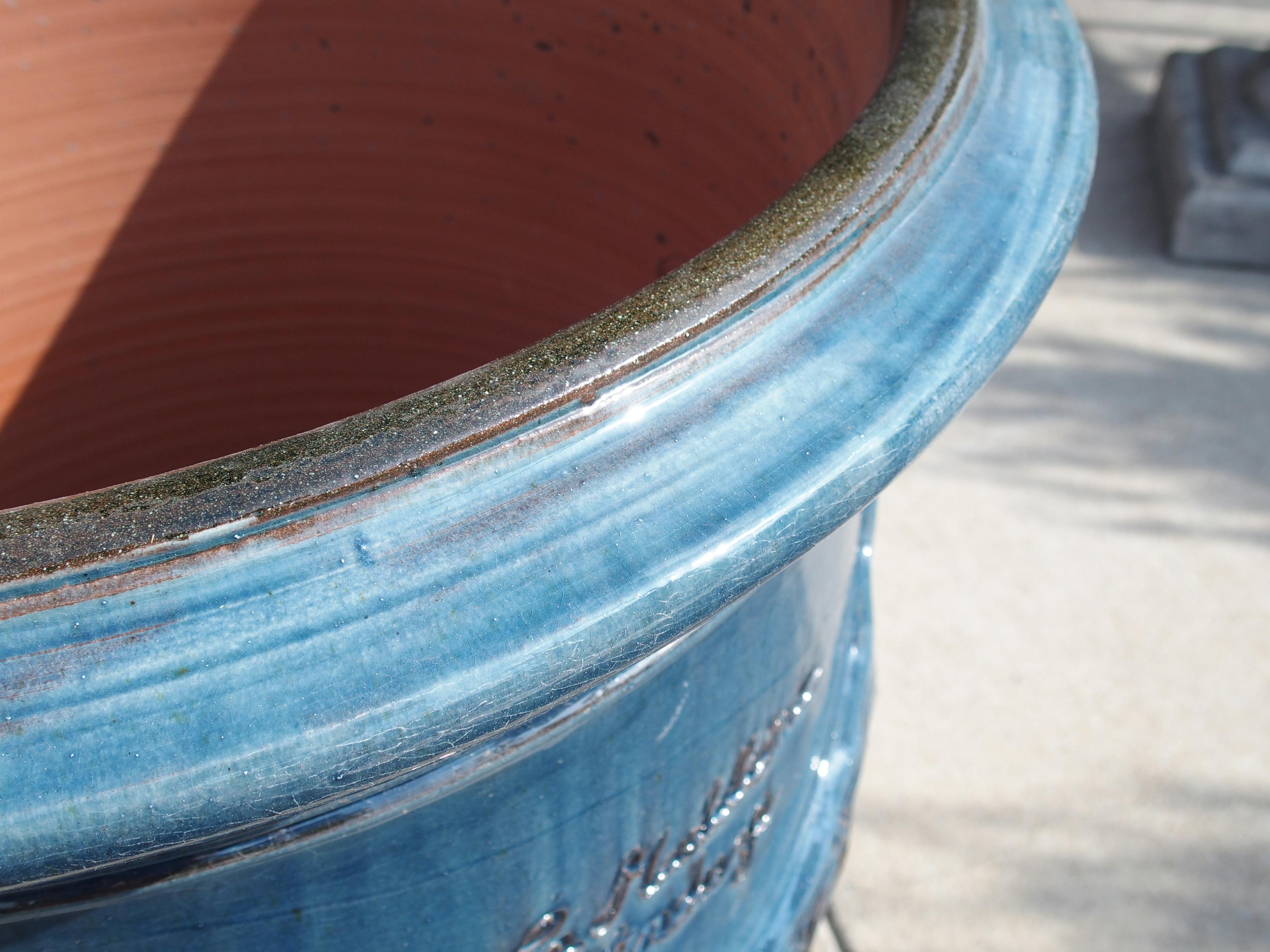 Paire de pots de jardin Anduze en terre cuite émaillée bleu céruléen en vente 6