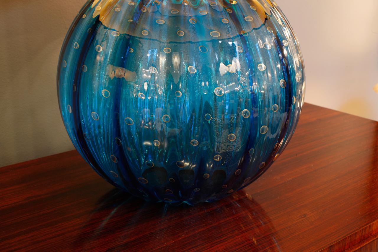 Pair of Cerulean Murano Glass Globe Lamps 4