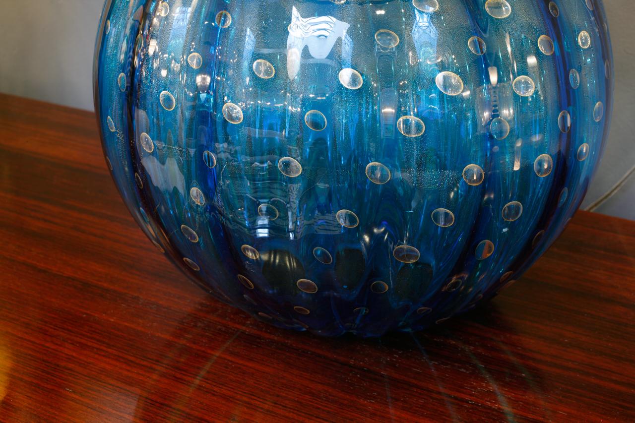 Mid-Century Modern Pair of Cerulean Murano Glass Globe Lamps