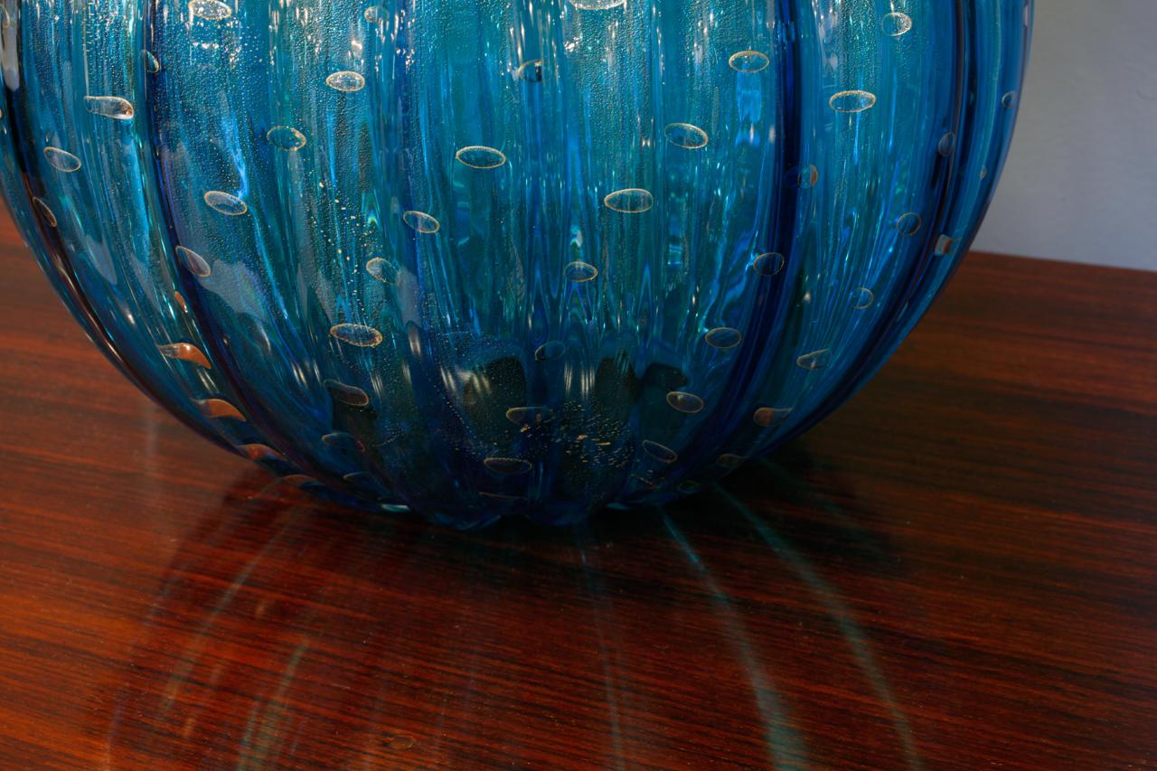 Pair of Cerulean Murano Glass Globe Lamps In Good Condition In Austin, TX